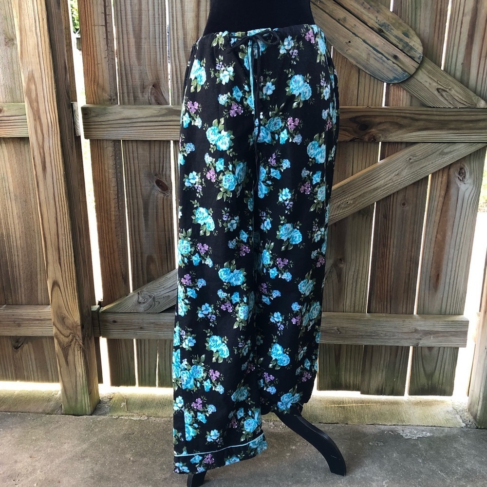Insomniax Blue Floral Cotton Flannel Drawstring Pajama Pants Size L